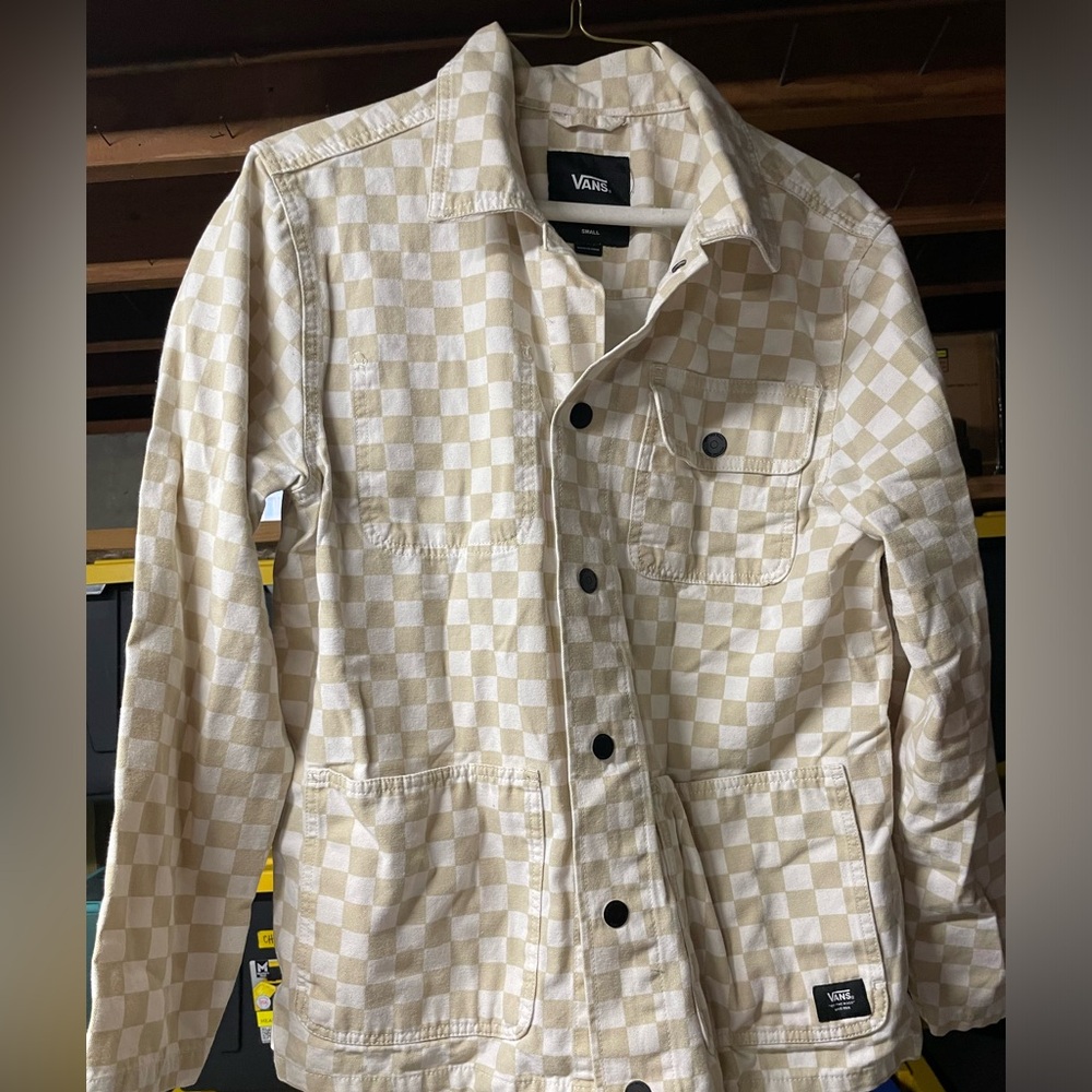Vans | Drill Chore Coat - Antique White Checkers snap button up size Small